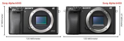 Größenvergleich: Sony Alpha 6000 vs. Sony Alpha 6400 Größenvergleich: Sony Alpha 6000 vs. Sony Alpha 6400