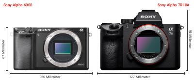 Größenvergleich: Sony Alpha 6000 vs. Sony Alpha 7R IIIA Größenvergleich: Sony Alpha 6000 vs. Sony Alpha 7R IIIA