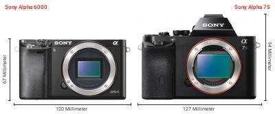 Größenvergleich: Sony Alpha 6000 vs. Sony Alpha 7S Größenvergleich: Sony Alpha 6000 vs. Sony Alpha 7S