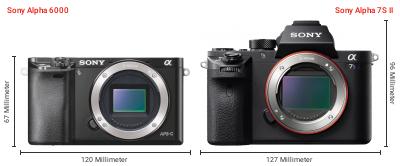 Größenvergleich: Sony Alpha 6000 vs. Sony Alpha 7S II Größenvergleich: Sony Alpha 6000 vs. Sony Alpha 7S II
