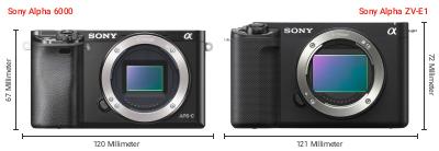 Größenvergleich: Sony Alpha 6000 vs. Sony Alpha ZV-E1 Größenvergleich: Sony Alpha 6000 vs. Sony Alpha ZV-E1