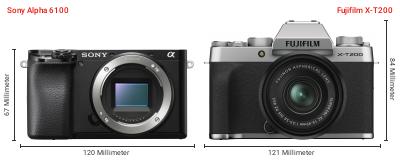 Größenvergleich: Sony Alpha 6100 vs. Fujifilm X-T200 Größenvergleich: Sony Alpha 6100 vs. Fujifilm X-T200