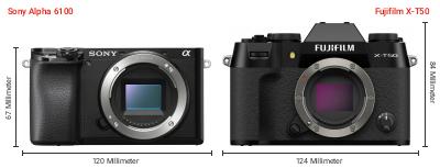 Größenvergleich: Sony Alpha 6100 vs. Fujifilm X-T50