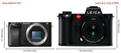 Größenvergleich: Sony Alpha 6100 vs. Leica SL2 (Typ 2998) Größenvergleich: Sony Alpha 6100 vs. Leica SL2 (Typ 2998)