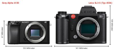 Größenvergleich: Sony Alpha 6100 vs. Leica SL3-S (Typ 4506) Größenvergleich: Sony Alpha 6100 vs. Leica SL3-S (Typ 4506)