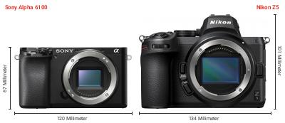 Größenvergleich: Sony Alpha 6100 vs. Nikon Z5 Größenvergleich: Sony Alpha 6100 vs. Nikon Z5