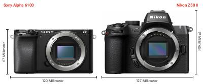 Größenvergleich: Sony Alpha 6100 vs. Nikon Z50 II Größenvergleich: Sony Alpha 6100 vs. Nikon Z50 II