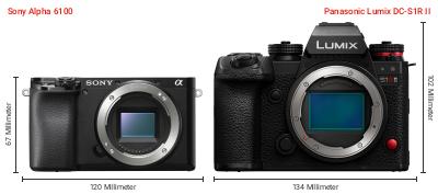 Größenvergleich: Sony Alpha 6100 vs. Panasonic Lumix DC-S1R II