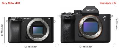 Größenvergleich: Sony Alpha 6100 vs. Sony Alpha 7 IV Größenvergleich: Sony Alpha 6100 vs. Sony Alpha 7 IV