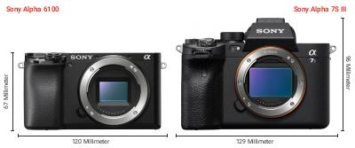 Größenvergleich: Sony Alpha 6100 vs. Sony Alpha 7S III Größenvergleich: Sony Alpha 6100 vs. Sony Alpha 7S III