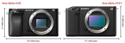 Größenvergleich: Sony Alpha 6100 vs. Sony Alpha ZV-E1 Größenvergleich: Sony Alpha 6100 vs. Sony Alpha ZV-E1