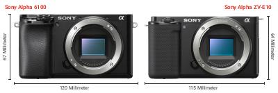 Größenvergleich: Sony Alpha 6100 vs. Sony Alpha ZV-E10 Größenvergleich: Sony Alpha 6100 vs. Sony Alpha ZV-E10