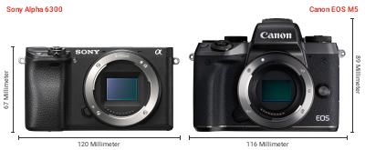 Größenvergleich: Sony Alpha 6300 vs. Canon EOS M5 Größenvergleich: Sony Alpha 6300 vs. Canon EOS M5