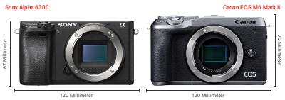 Größenvergleich: Sony Alpha 6300 vs. Canon EOS M6 Mark II Größenvergleich: Sony Alpha 6300 vs. Canon EOS M6 Mark II