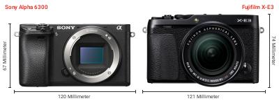 Größenvergleich: Sony Alpha 6300 vs. Fujifilm X-E3 Größenvergleich: Sony Alpha 6300 vs. Fujifilm X-E3