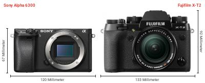 Größenvergleich: Sony Alpha 6300 vs. Fujifilm X-T2 Größenvergleich: Sony Alpha 6300 vs. Fujifilm X-T2