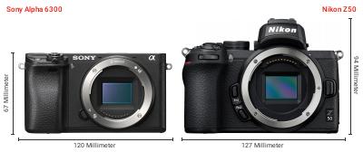 Größenvergleich: Sony Alpha 6300 vs. Nikon Z50 Größenvergleich: Sony Alpha 6300 vs. Nikon Z50