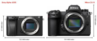 Größenvergleich: Sony Alpha 6300 vs. Nikon Z6 III Größenvergleich: Sony Alpha 6300 vs. Nikon Z6 III