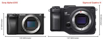 Größenvergleich: Sony Alpha 6300 vs. Sigma sd Quattro H Größenvergleich: Sony Alpha 6300 vs. Sigma sd Quattro H