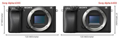 Größenvergleich: Sony Alpha 6300 vs. Sony Alpha 6400 Größenvergleich: Sony Alpha 6300 vs. Sony Alpha 6400