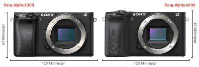 Größenvergleich: Sony Alpha 6300 vs. Sony Alpha 6600 Größenvergleich: Sony Alpha 6300 vs. Sony Alpha 6600