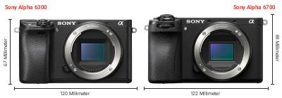 Größenvergleich: Sony Alpha 6300 vs. Sony Alpha 6700 Größenvergleich: Sony Alpha 6300 vs. Sony Alpha 6700