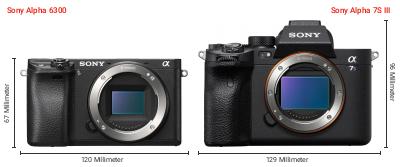 Größenvergleich: Sony Alpha 6300 vs. Sony Alpha 7S III Größenvergleich: Sony Alpha 6300 vs. Sony Alpha 7S III