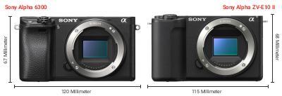 Größenvergleich: Sony Alpha 6300 vs. Sony Alpha ZV-E10 II Größenvergleich: Sony Alpha 6300 vs. Sony Alpha ZV-E10 II