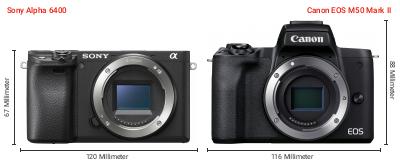 Größenvergleich: Sony Alpha 6400 vs. Canon EOS M50 Mark II Größenvergleich: Sony Alpha 6400 vs. Canon EOS M50 Mark II