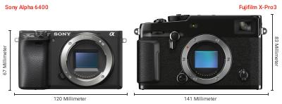 Größenvergleich: Sony Alpha 6400 vs. Fujifilm X-Pro3 Größenvergleich: Sony Alpha 6400 vs. Fujifilm X-Pro3