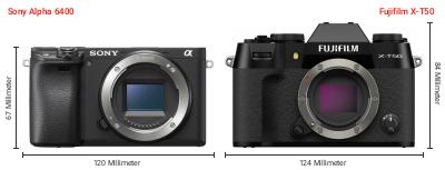 Größenvergleich: Sony Alpha 6400 vs. Fujifilm X-T50 Größenvergleich: Sony Alpha 6400 vs. Fujifilm X-T50