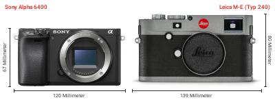 Größenvergleich: Sony Alpha 6400 vs. Leica M-E (Typ 240) Größenvergleich: Sony Alpha 6400 vs. Leica M-E (Typ 240)