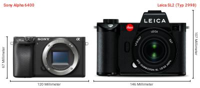 Größenvergleich: Sony Alpha 6400 vs. Leica SL2 (Typ 2998) Größenvergleich: Sony Alpha 6400 vs. Leica SL2 (Typ 2998)