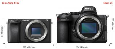 Größenvergleich: Sony Alpha 6400 vs. Nikon Z5 Größenvergleich: Sony Alpha 6400 vs. Nikon Z5