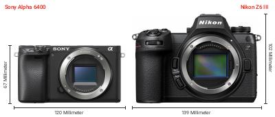 Größenvergleich: Sony Alpha 6400 vs. Nikon Z6 III Größenvergleich: Sony Alpha 6400 vs. Nikon Z6 III