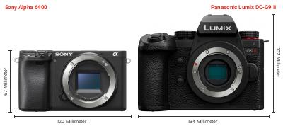 Größenvergleich: Sony Alpha 6400 vs. Panasonic Lumix DC-G9 II Größenvergleich: Sony Alpha 6400 vs. Panasonic Lumix DC-G9 II