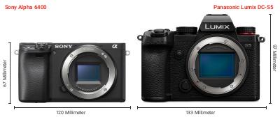 Größenvergleich: Sony Alpha 6400 vs. Panasonic Lumix DC-S5