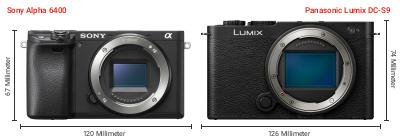 Größenvergleich: Sony Alpha 6400 vs. Panasonic Lumix DC-S9 Größenvergleich: Sony Alpha 6400 vs. Panasonic Lumix DC-S9