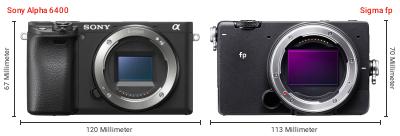 Größenvergleich: Sony Alpha 6400 vs. Sigma fp Größenvergleich: Sony Alpha 6400 vs. Sigma fp