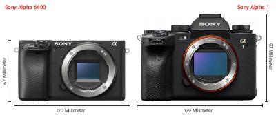 Größenvergleich: Sony Alpha 6400 vs. Sony Alpha 1 Größenvergleich: Sony Alpha 6400 vs. Sony Alpha 1