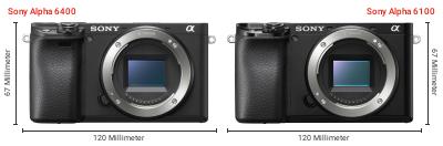 Größenvergleich: Sony Alpha 6400 vs. Sony Alpha 6100 Größenvergleich: Sony Alpha 6400 vs. Sony Alpha 6100