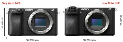Größenvergleich: Sony Alpha 6400 vs. Sony Alpha 6700 Größenvergleich: Sony Alpha 6400 vs. Sony Alpha 6700