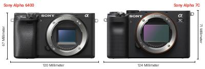 Größenvergleich: Sony Alpha 6400 vs. Sony Alpha 7C Größenvergleich: Sony Alpha 6400 vs. Sony Alpha 7C