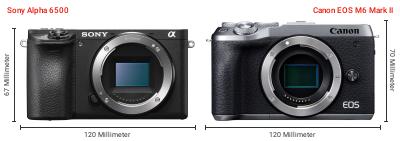Größenvergleich: Sony Alpha 6500 vs. Canon EOS M6 Mark II Größenvergleich: Sony Alpha 6500 vs. Canon EOS M6 Mark II