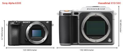 Größenvergleich: Sony Alpha 6500 vs. Hasselblad X1D 50C Größenvergleich: Sony Alpha 6500 vs. Hasselblad X1D 50C