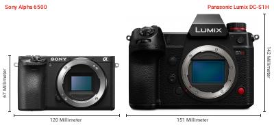 Größenvergleich: Sony Alpha 6500 vs. Panasonic Lumix DC-S1H Größenvergleich: Sony Alpha 6500 vs. Panasonic Lumix DC-S1H