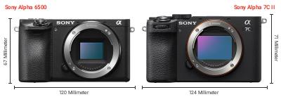 Größenvergleich: Sony Alpha 6500 vs. Sony Alpha 7C II Größenvergleich: Sony Alpha 6500 vs. Sony Alpha 7C II
