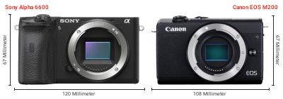 Größenvergleich: Sony Alpha 6600 vs. Canon EOS M200 Größenvergleich: Sony Alpha 6600 vs. Canon EOS M200
