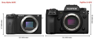 Größenvergleich: Sony Alpha 6600 vs. Fujifilm X-H2S Größenvergleich: Sony Alpha 6600 vs. Fujifilm X-H2S