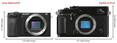 Größenvergleich: Sony Alpha 6600 vs. Fujifilm X-Pro3 Größenvergleich: Sony Alpha 6600 vs. Fujifilm X-Pro3